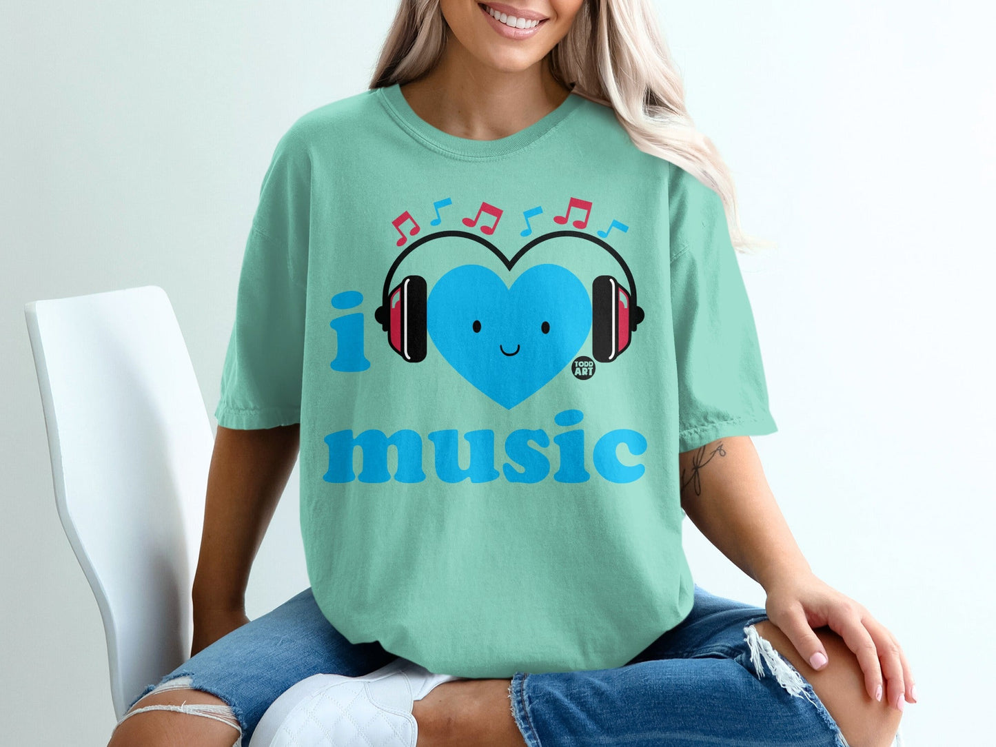 I Love Music Heart Headphones Graphic T-Shirt