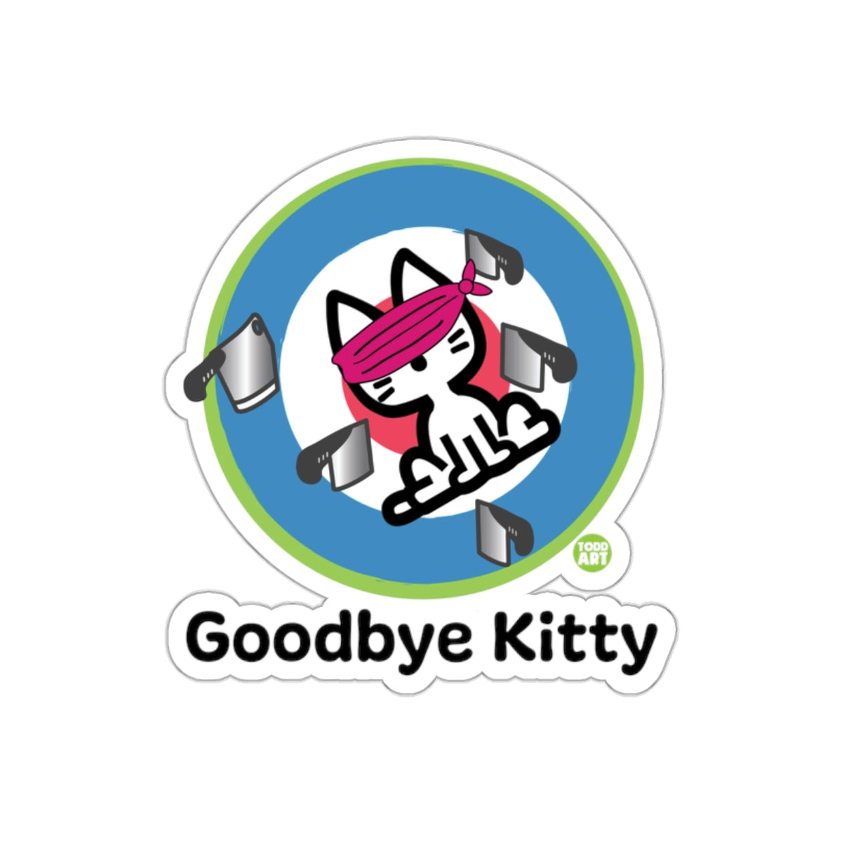 Goodbye Kitty Sticker with Target and Knives Design