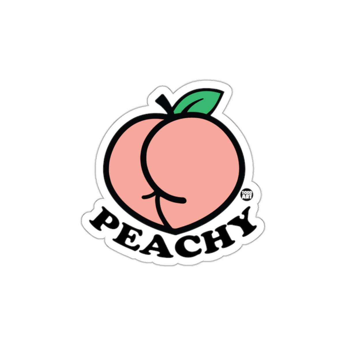 Cute Peachy Art Sticker with Green Leaf Design
