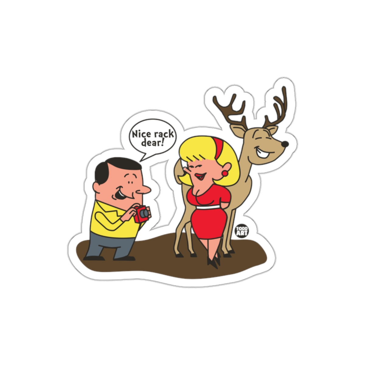 Funny Cartoon Sticker Nice Rack Dear! Retro Humor Sticker