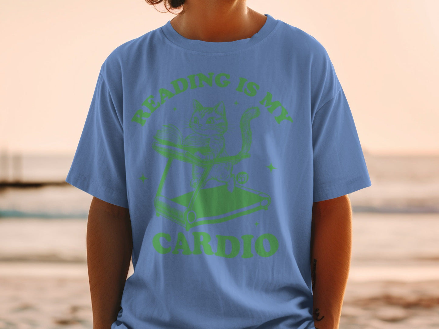 Reading Is My Cardio Cat Treadmill Graphic Shirt