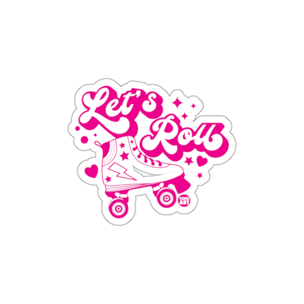 Let's Roll Pink Roller Skate Art Sticker