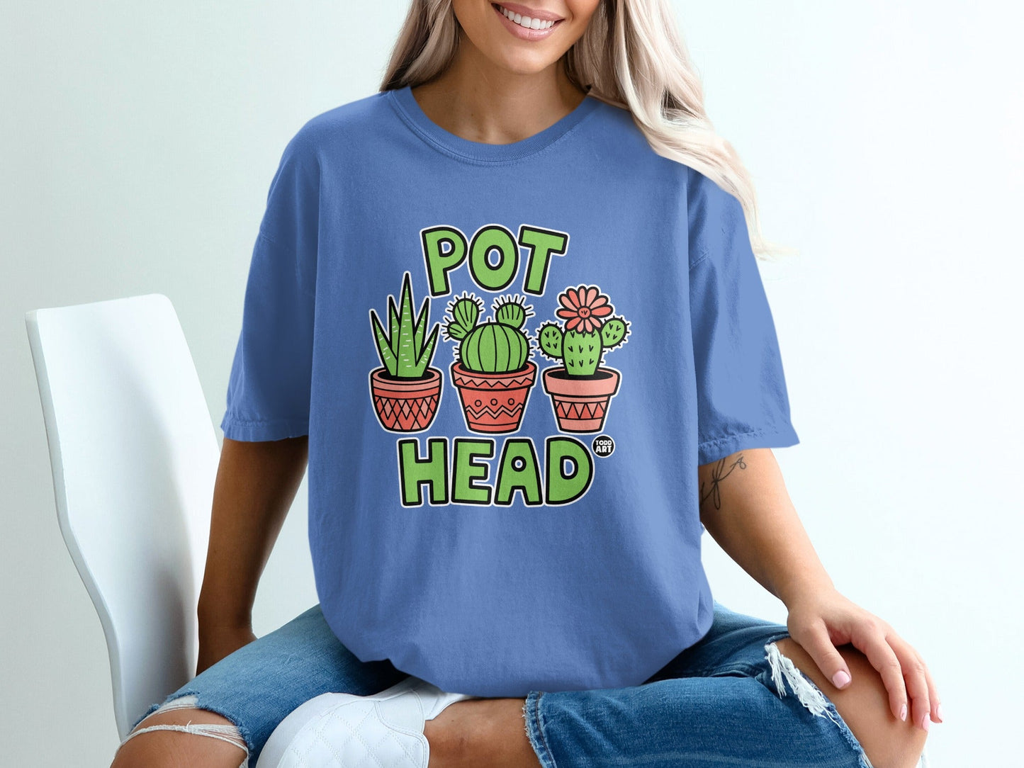 Pot Head Graphic Shirt with Cute Plant Design