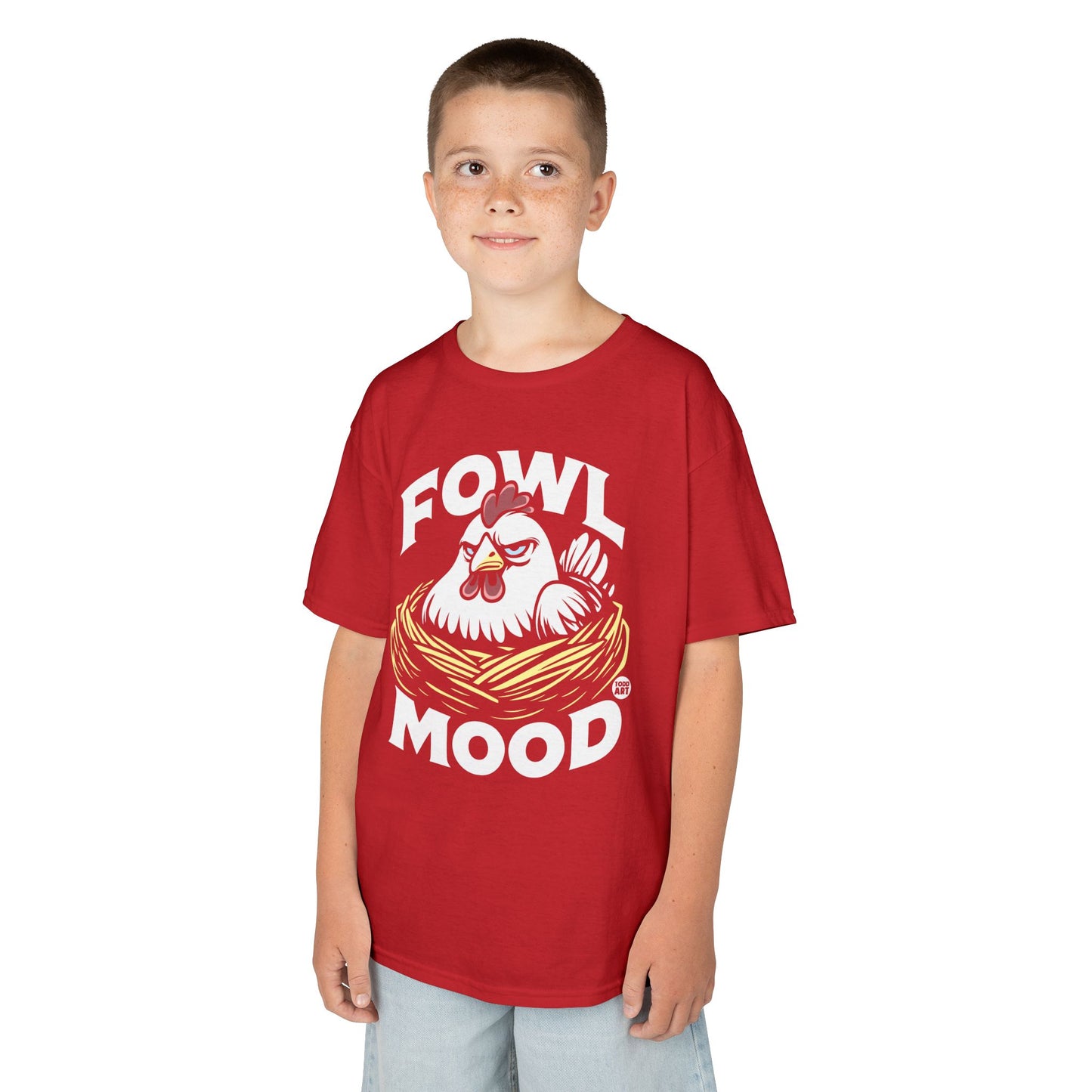 Kids T-Shirt — "Fowl Mood" Grumpy Chicken Graphic Tee