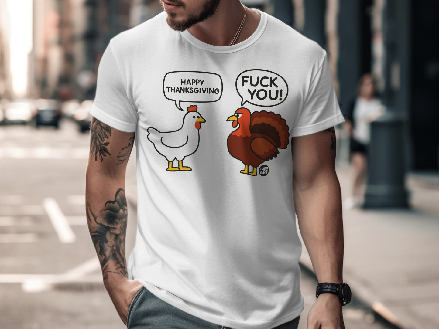 Funny Thanksgiving Turkey and Chicken Conversation Shirt