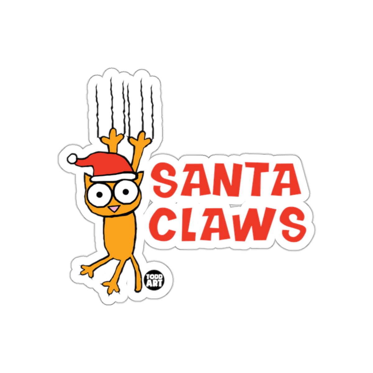 Funny Santa Claws Design Cute Cat Sticker