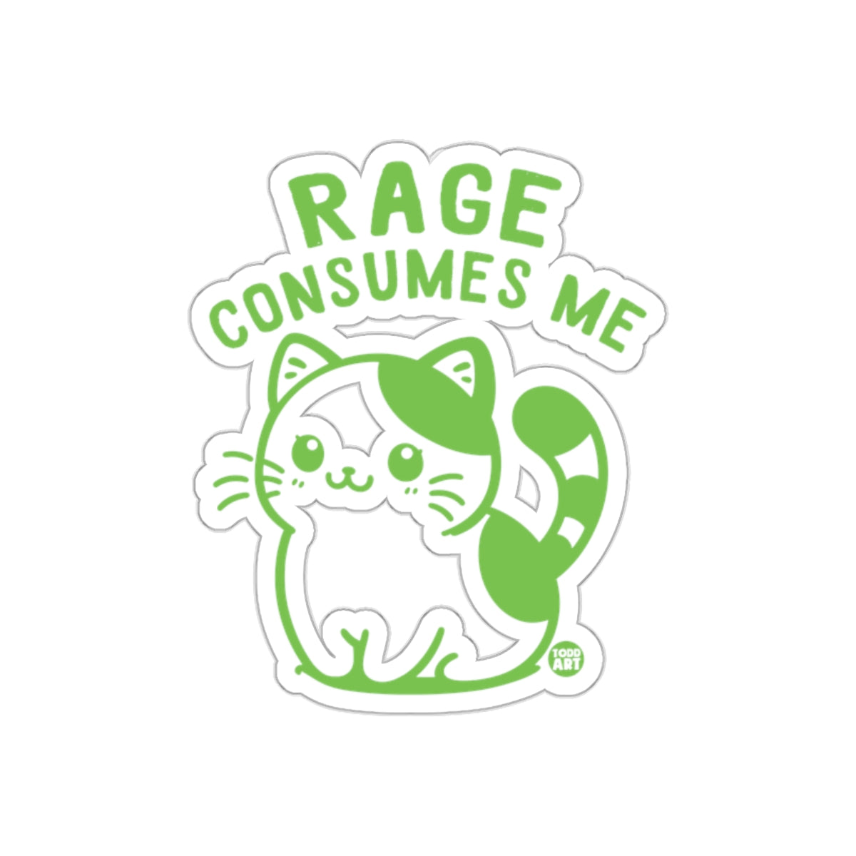 Rage Consumes Me Green Cat Sticker Decal Art