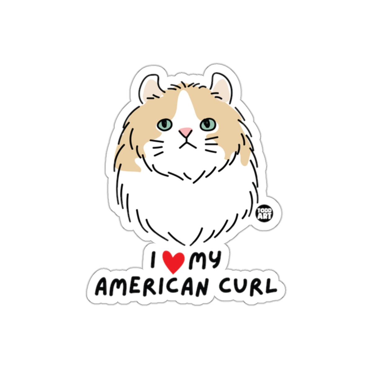I Love My American Curl Cute Cat Sticker Product