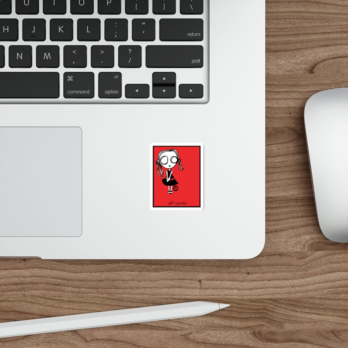 Quirky Off-Center Red Sticker for Unique Decor