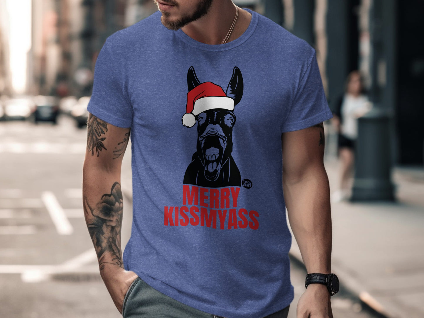 Funny Merry Kissmyass Santa Dog Graphic Shirt