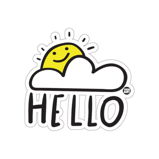 Happy Smiling Sun and Cloud Hello Sticker Design