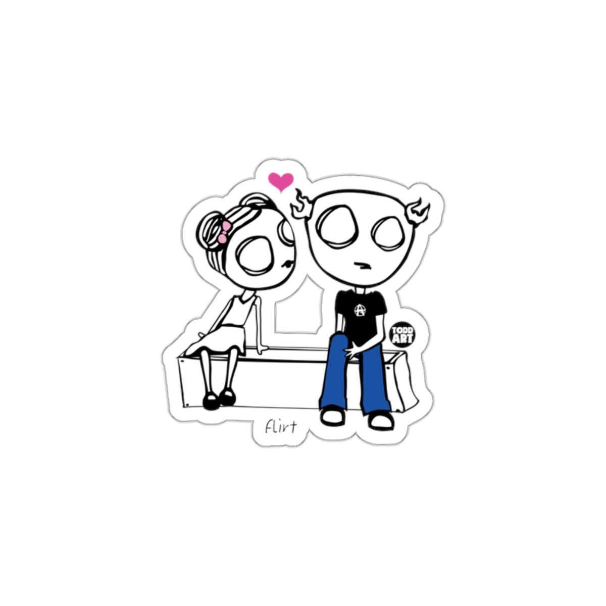 Adorable cartoon couple with pink heart sticker