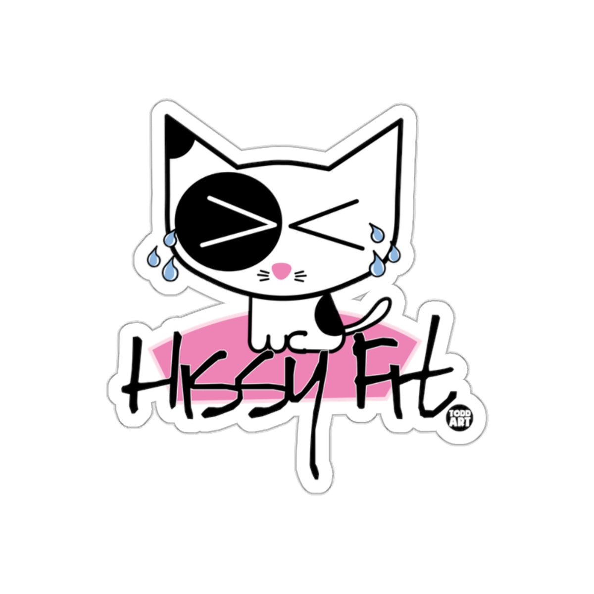 Hissy Fit Crying Cartoon Cat Sticker for Fun and Humor