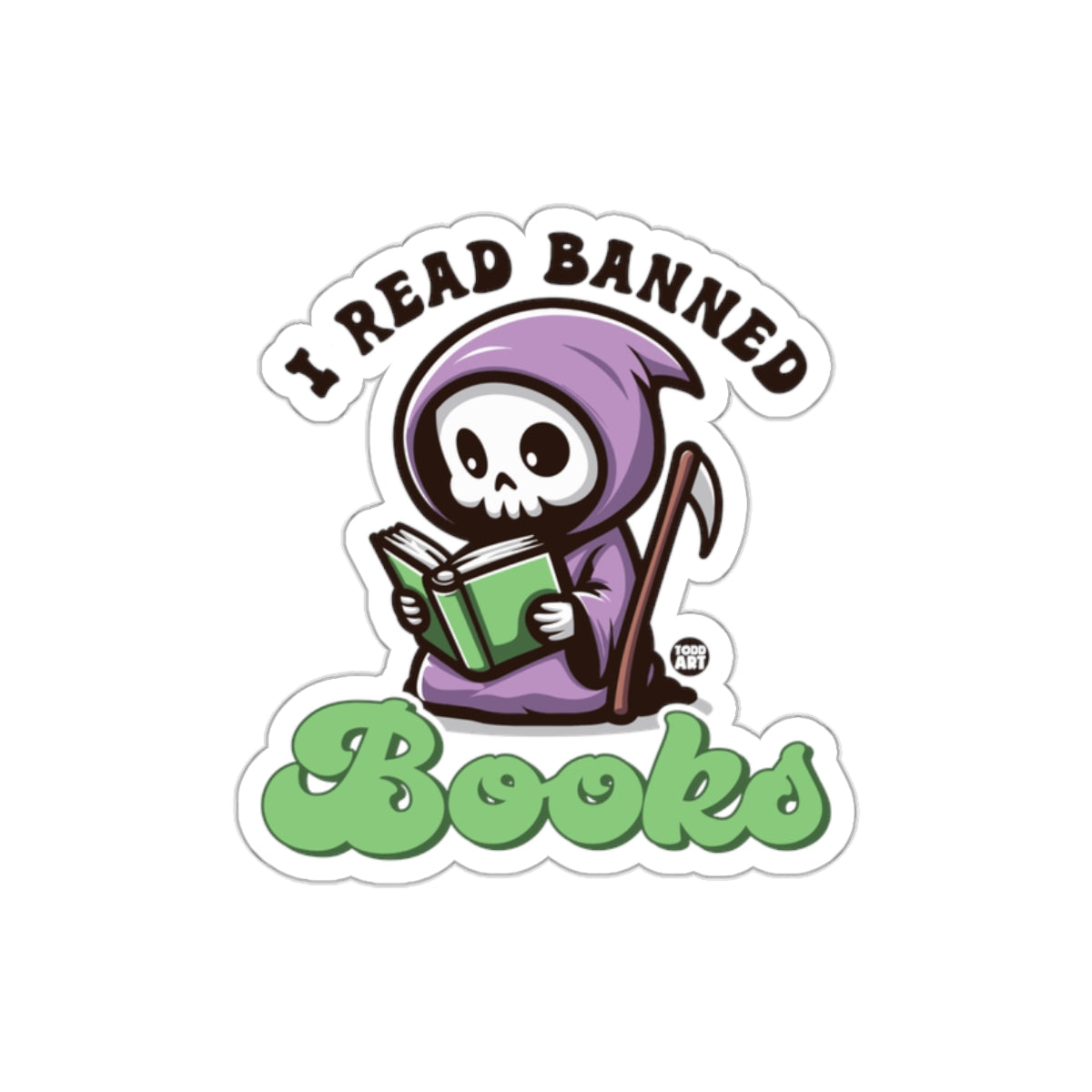 I Read Banned Books Grim Reader Cartoon Graphic Stickers