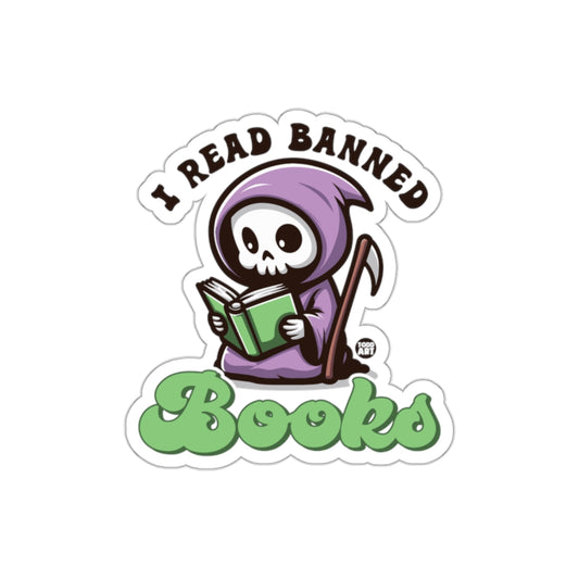 I Read Banned Books Grim Reader Cartoon Graphic Stickers