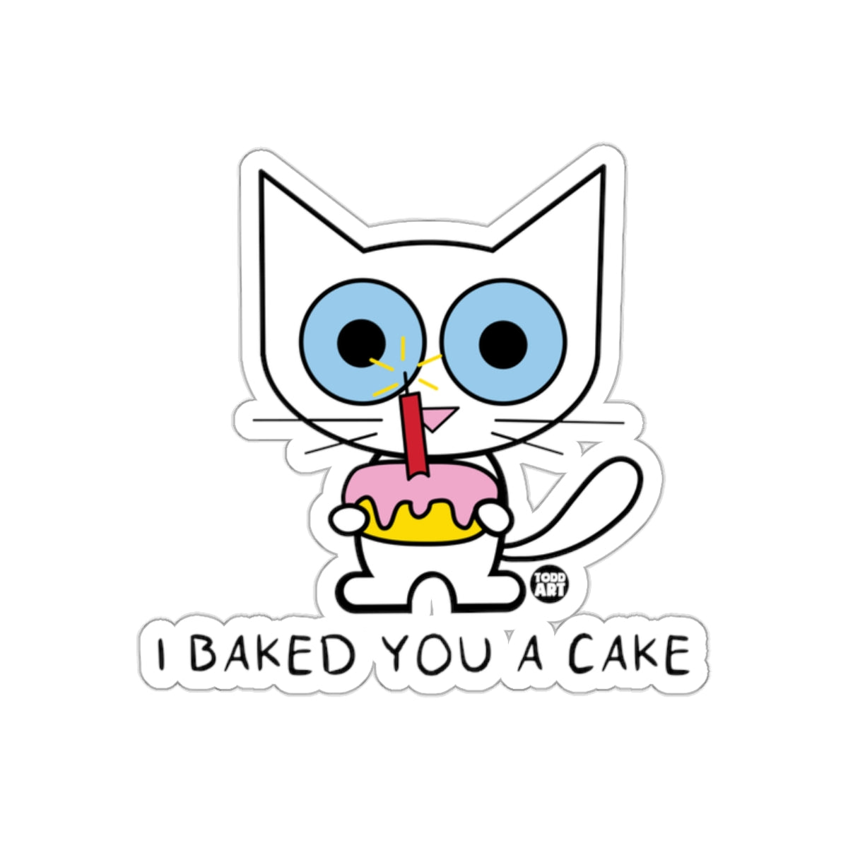 Cute Cat with Cake and Candle Sticker Design