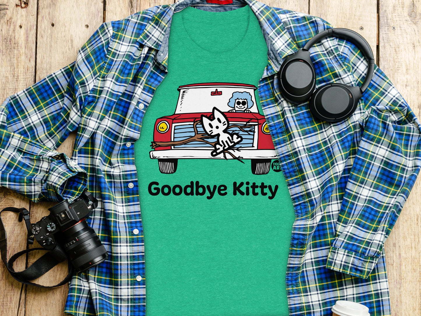 Goodbye Kitty Graphic T-Shirt with Cute Car Design