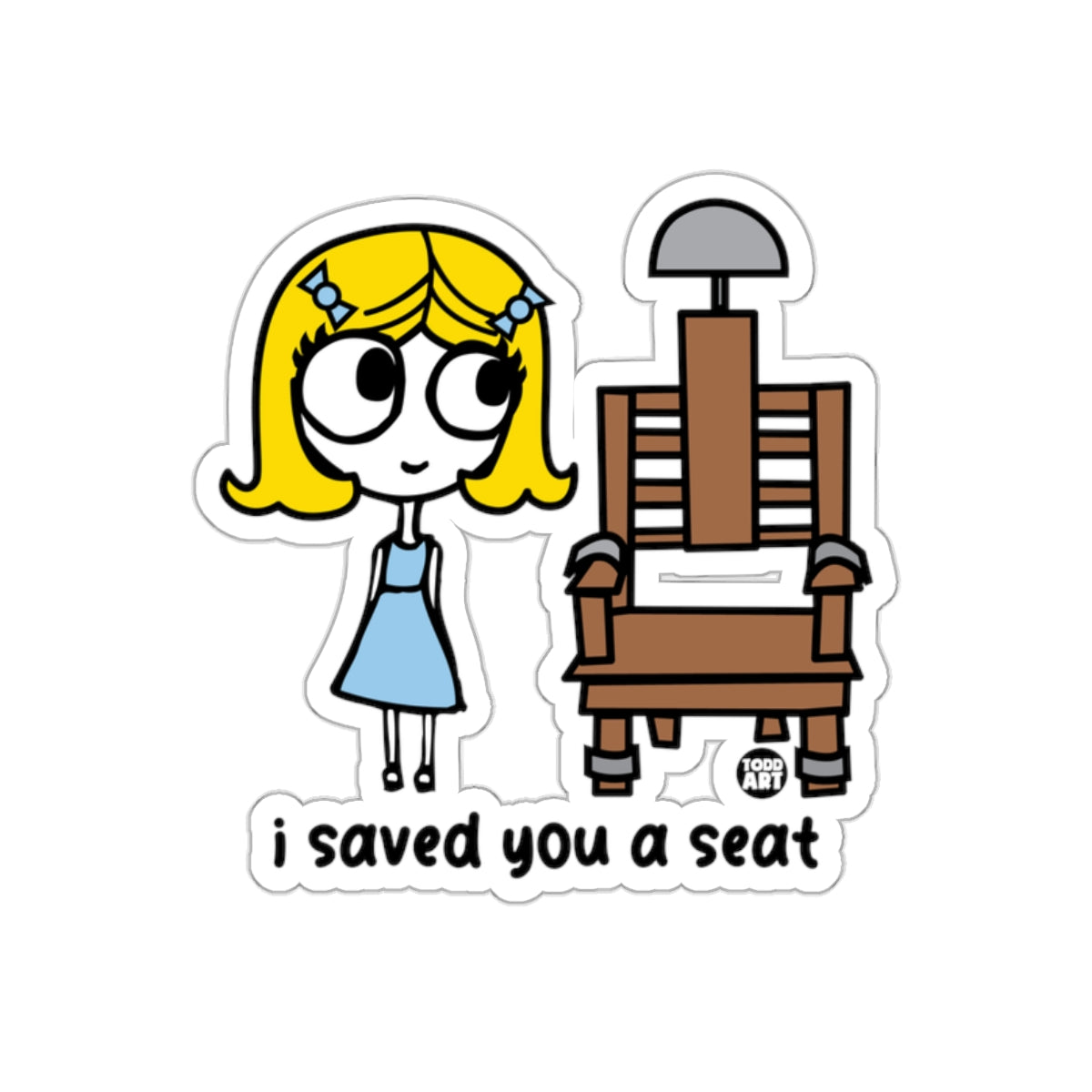 Cute Comic Girl and Seat Sticker Vibrant Art Decal