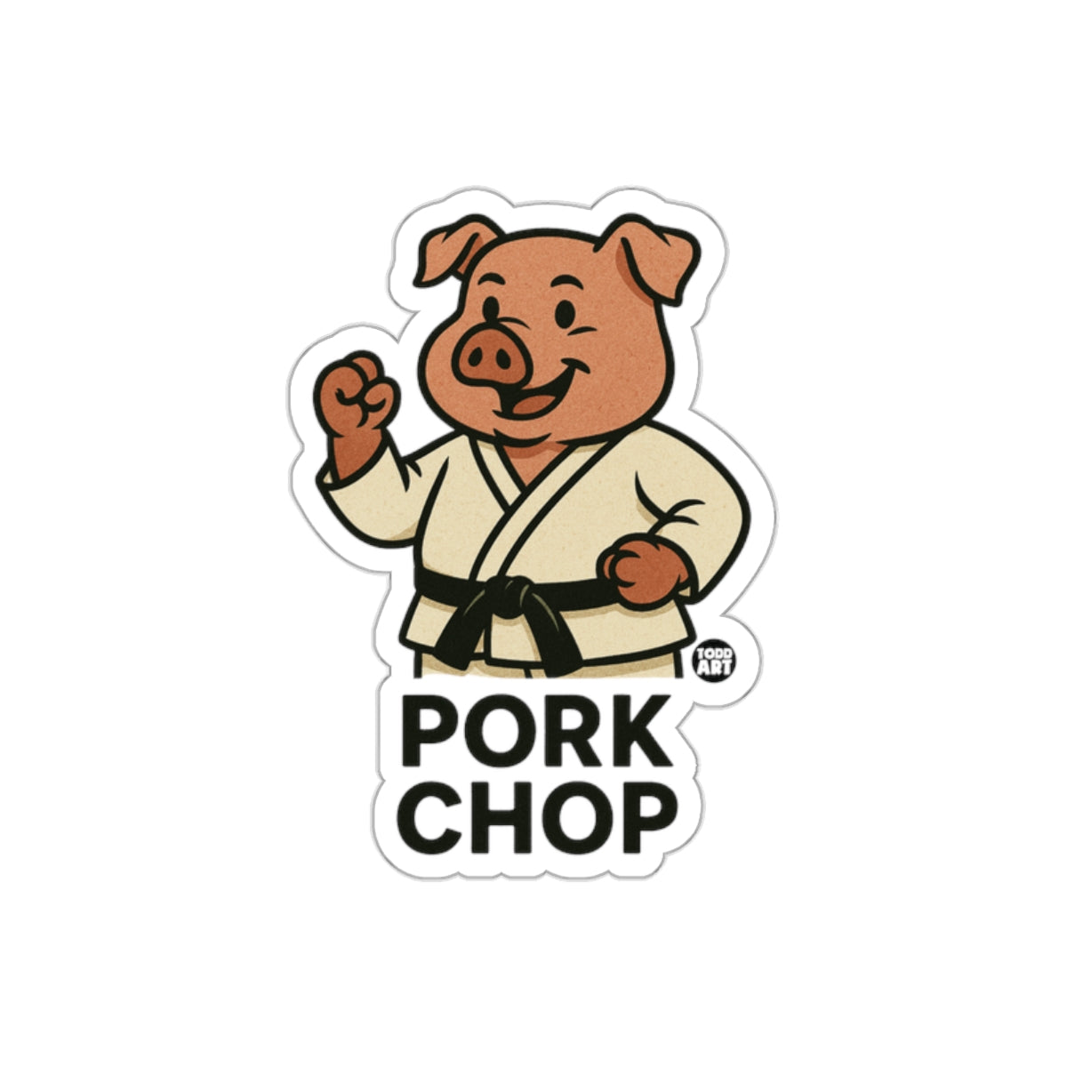 Cartoon Pork Chop Pig Doing Karate Style Stickers