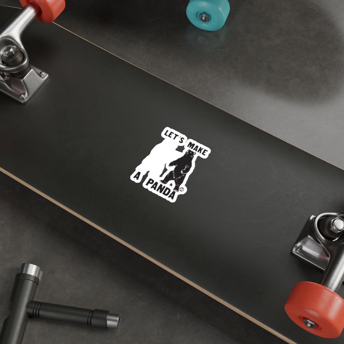 Skateboard with Let's Make A Panda Design