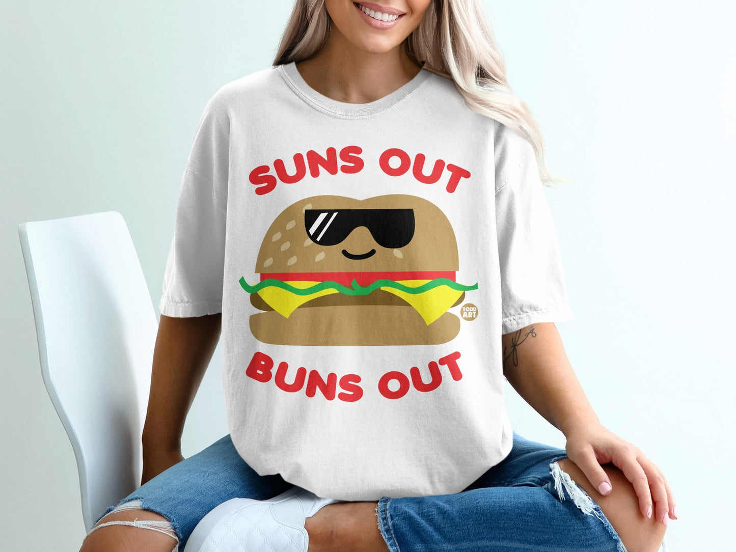Suns Out Buns Out Funny Burger Graphic T-Shirt