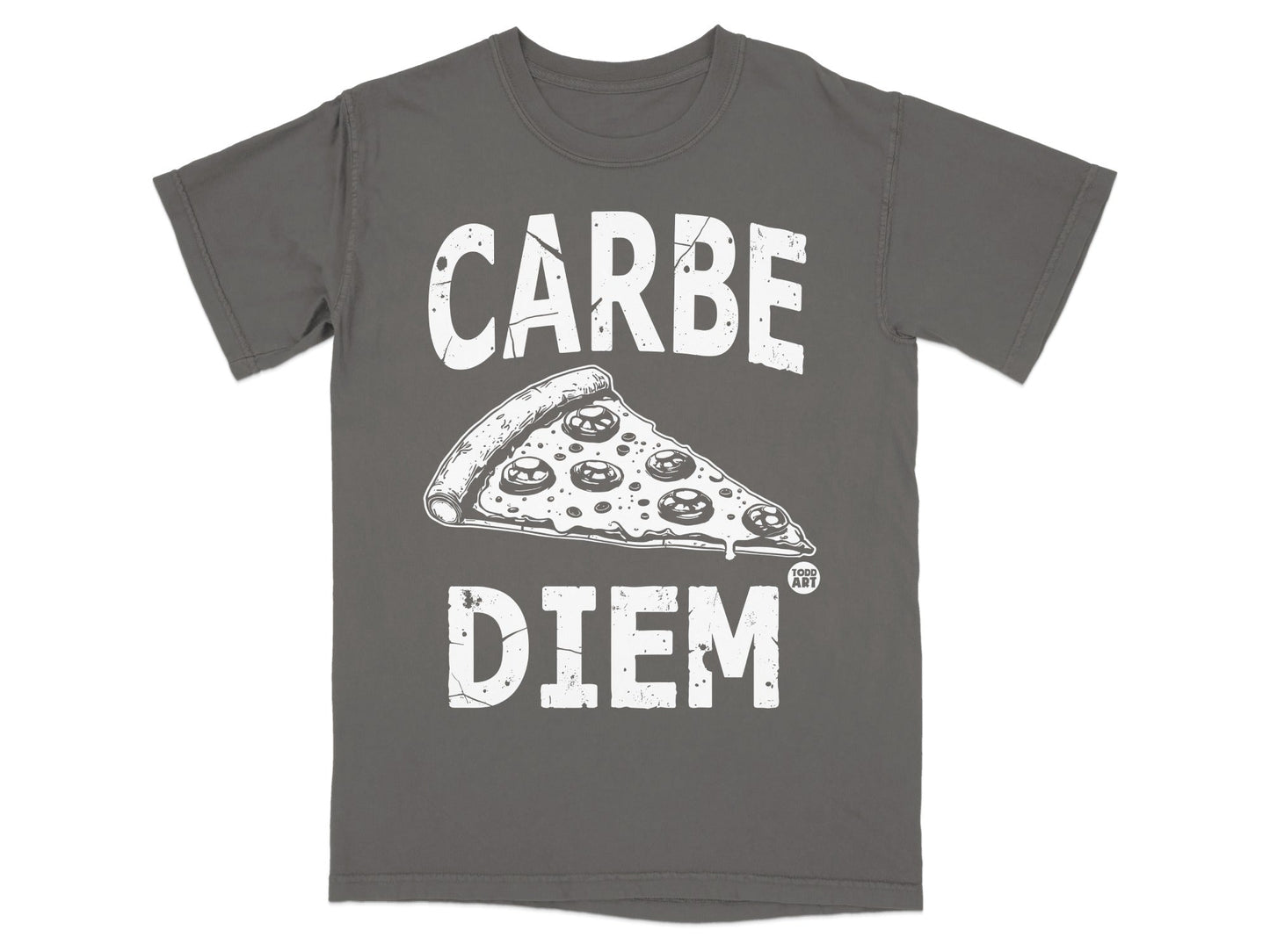 Carpe Diem graphic tee with a pizza slice and the Food Art logo.