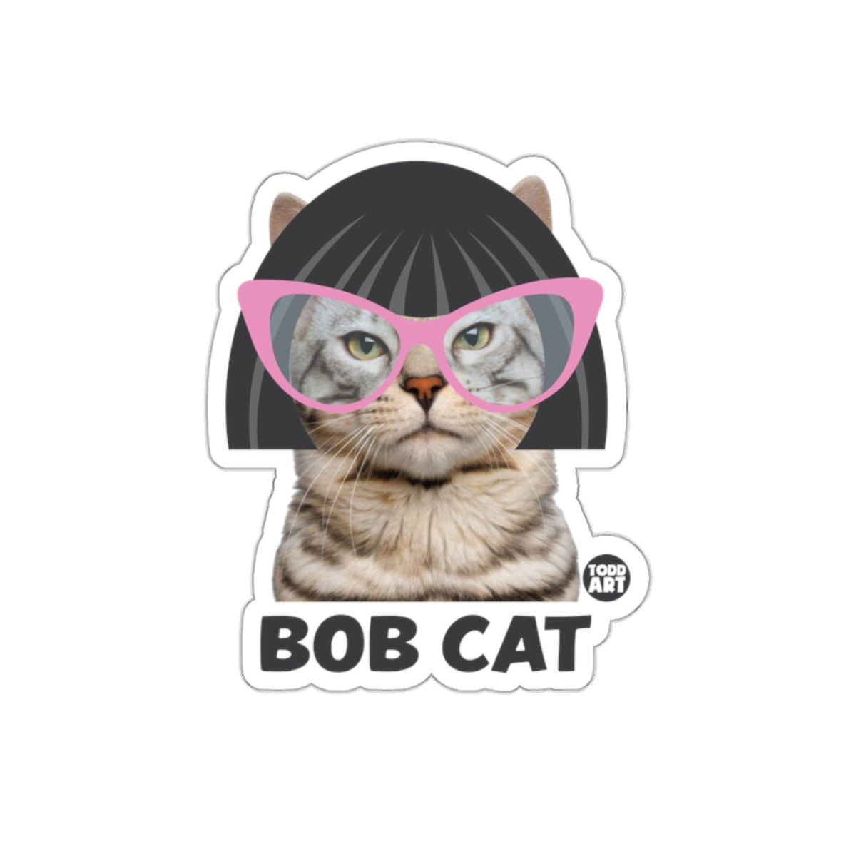 Bob Cat With Wig And Glasses Funny Cat Design sticker
