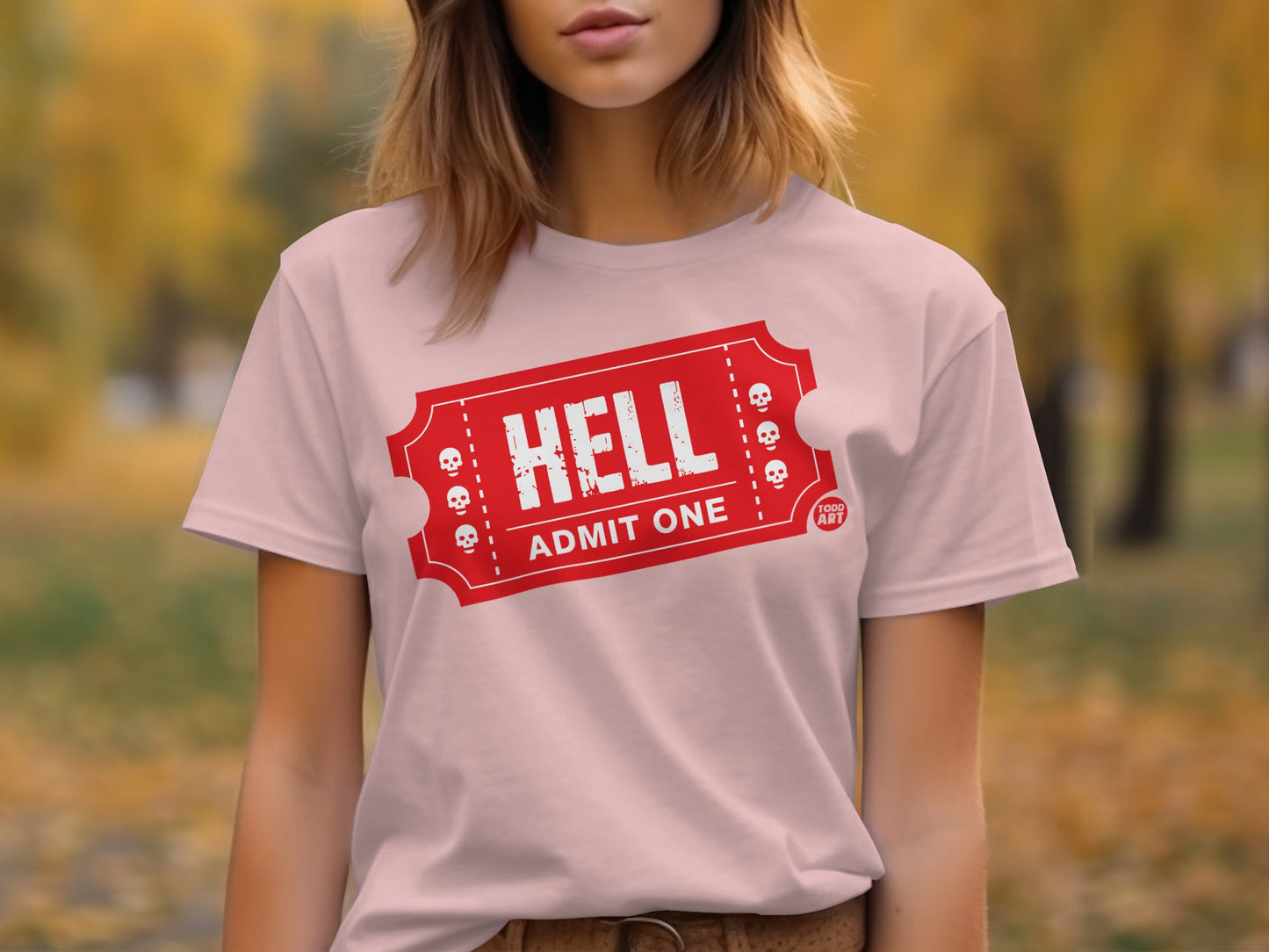 Hell Admit One Halloween Graphic T-Shirt