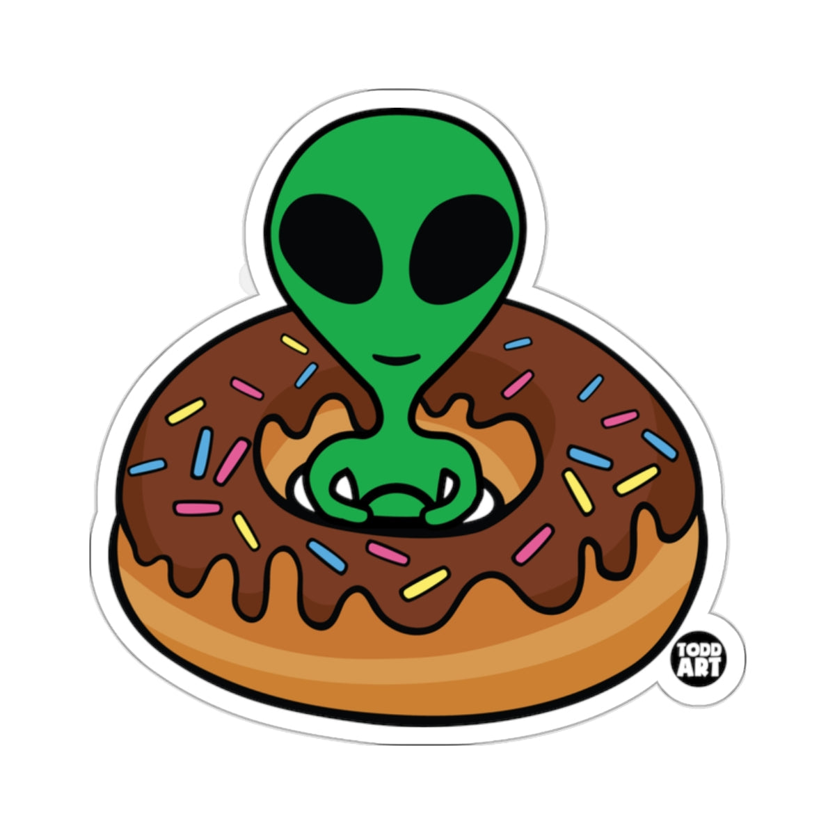 Alien Sitting in Chocolate Doughnut Sticker