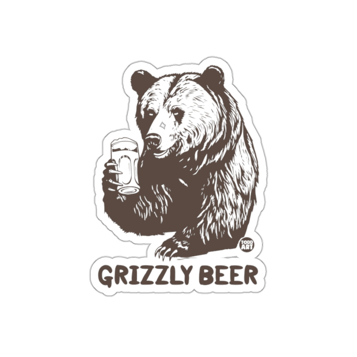 Grizzly Bear with Beer Illustration Sticker Design