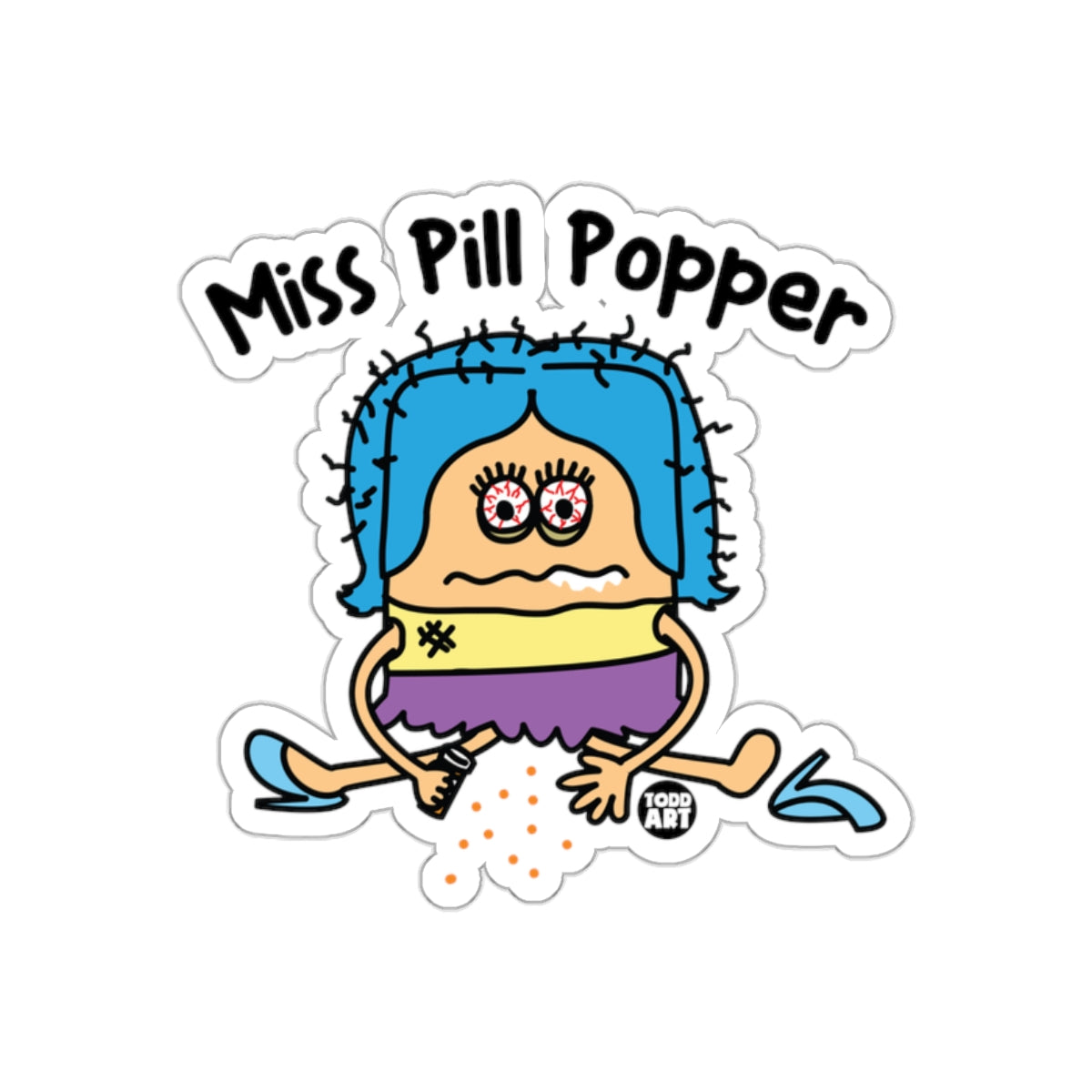 Miss Pill Popper Funny Cartoon Character Sticker