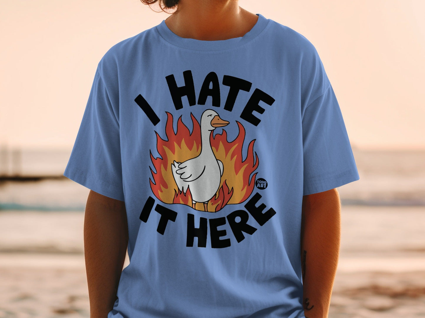 I Hate It Here Funny Flaming Duck Graphic T-Shirt