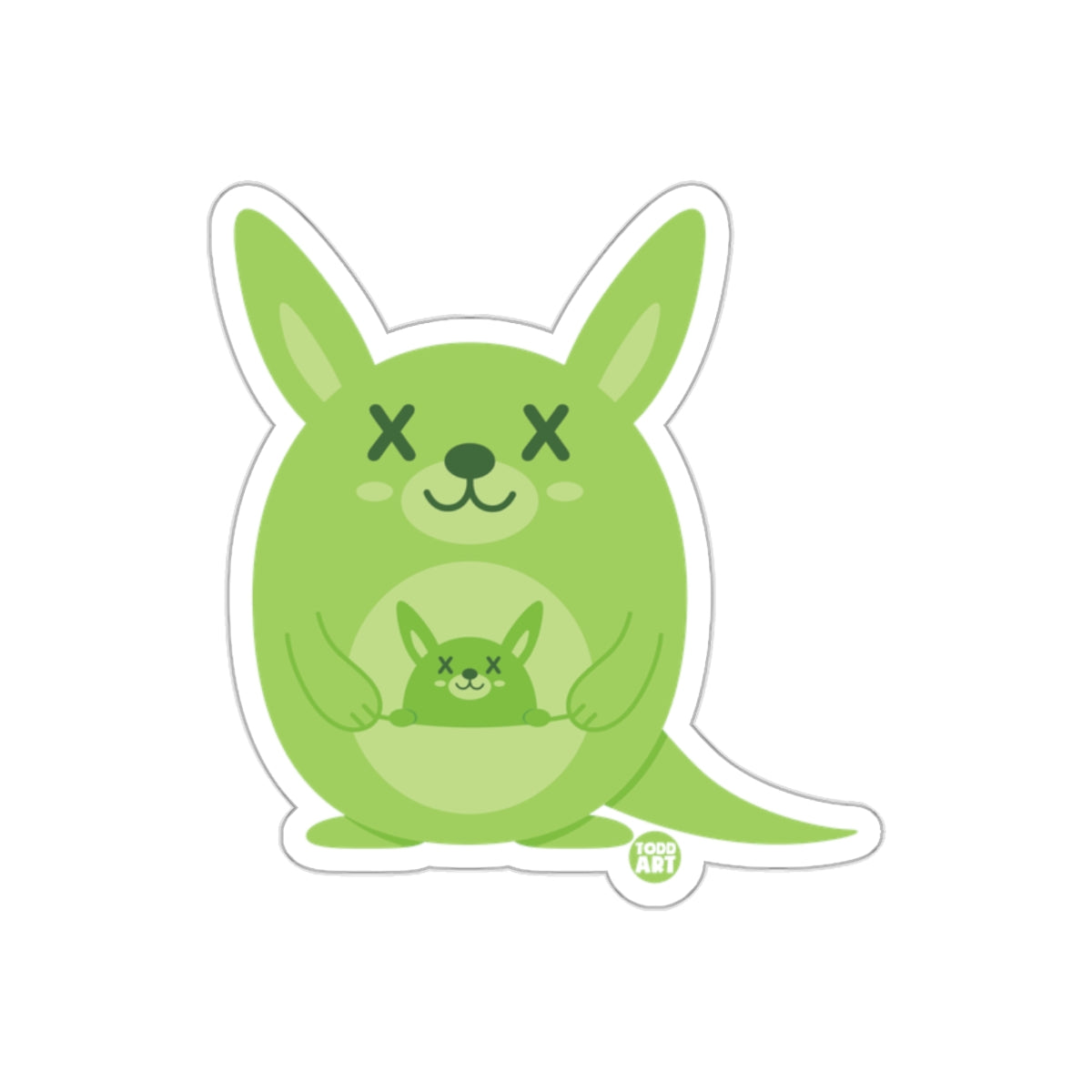 Adorable Green Cartoon Kangaroo with Baby Sticker