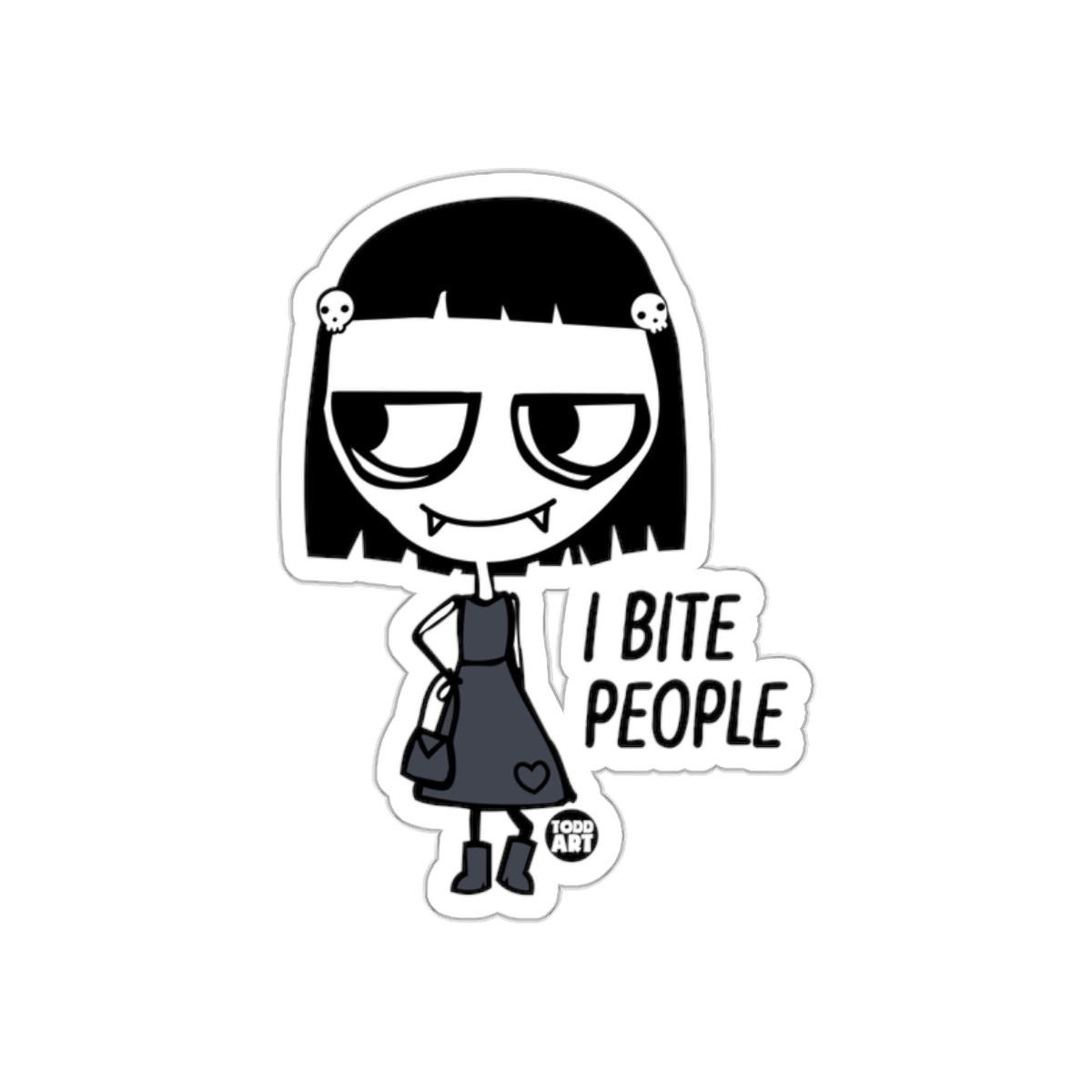 I Bite People Cute Cartoon Character Sticker