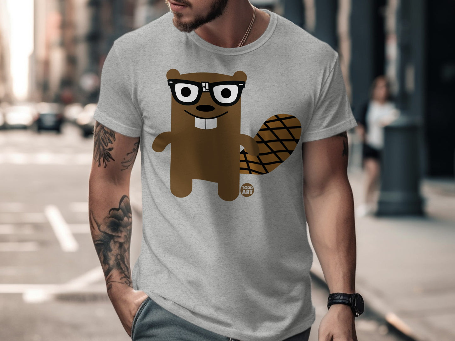 Cute Cartoon Beaver with Glasses Graphic T-Shirt
