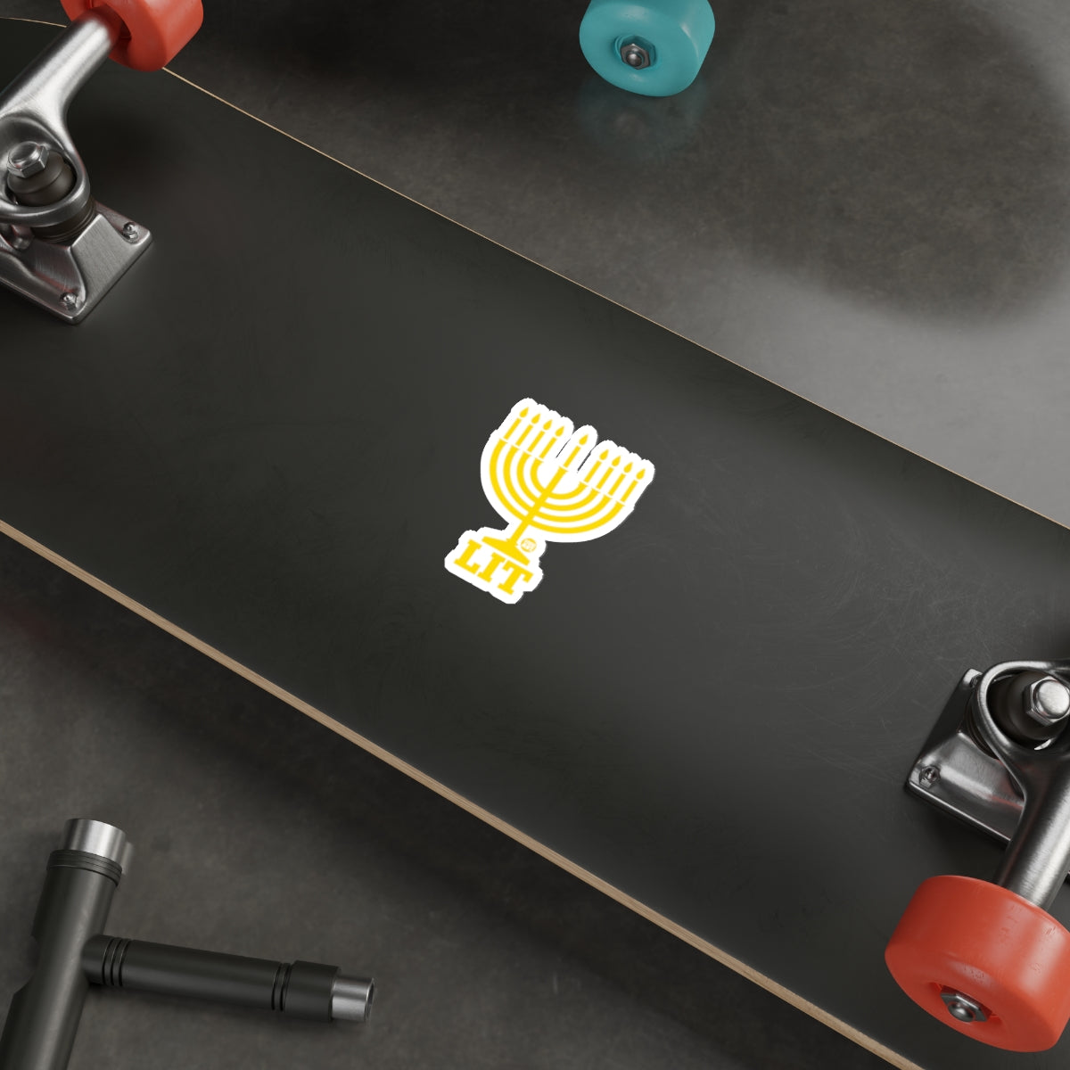 Hanukkah Menorah Get Lit Sticker on Skateboard Product