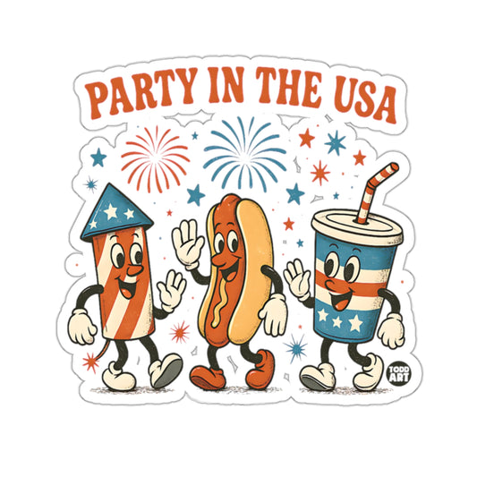 Party in the USA Fireworks Cartoon Characters Sticker