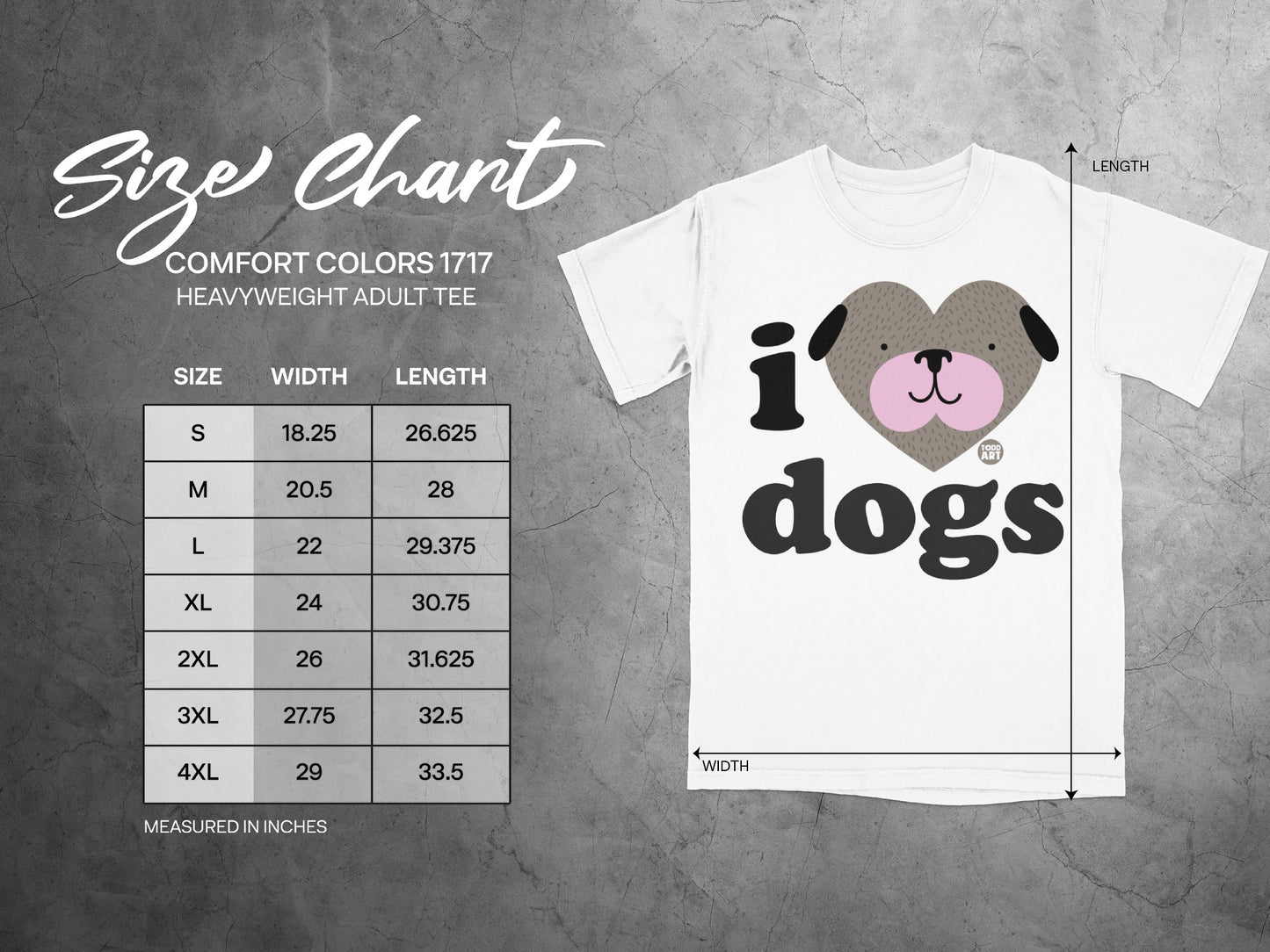 I Love Dogs Comfort Colors Heavyweight Adult Tee
