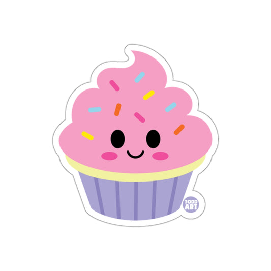 Cute Smiling Pink Cupcake with Sprinkles Sticker