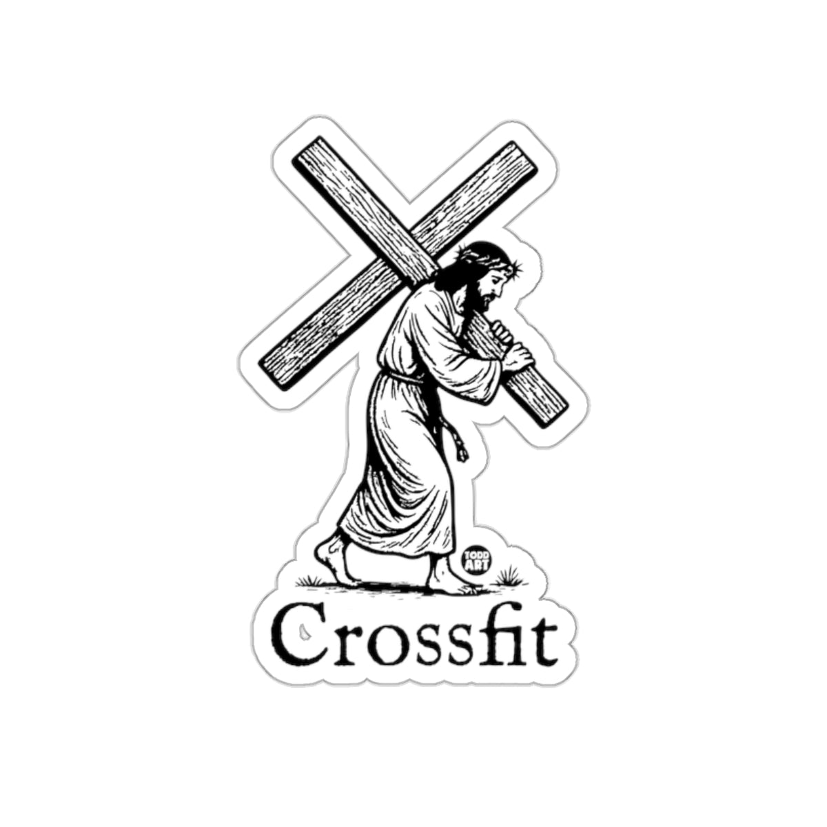 Crossfit Parody Design with Jesus Carrying Cross Sticker
