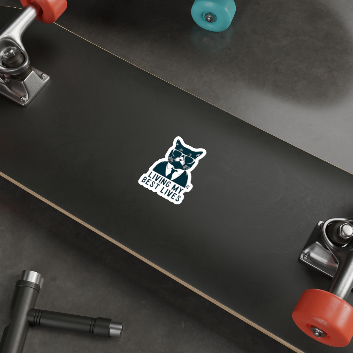 Living My Best Lives Cat Sticker for Skateboards
