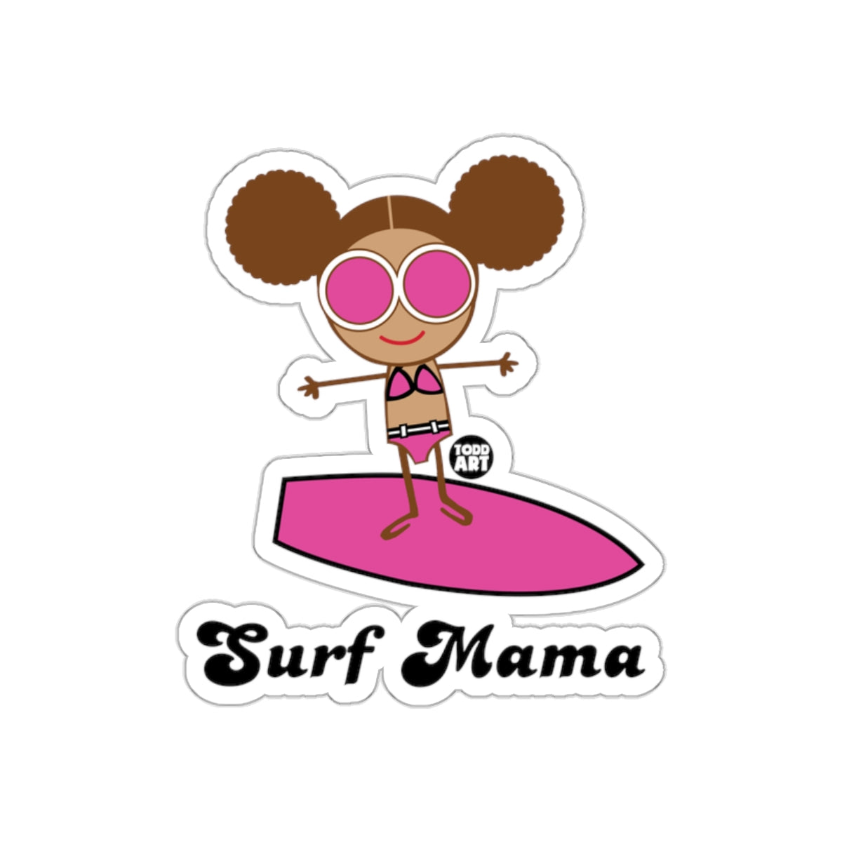 Surf Mama Sticker with Cartoon Character Illustration