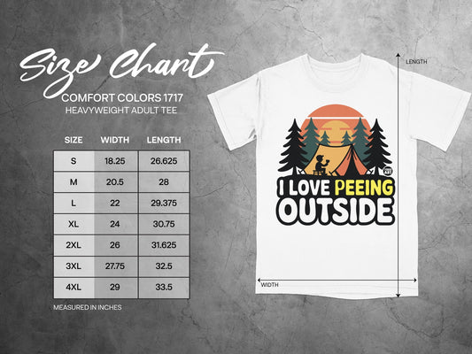 Size chart for Comfort Colors 1717 heavyweight adult tee.
