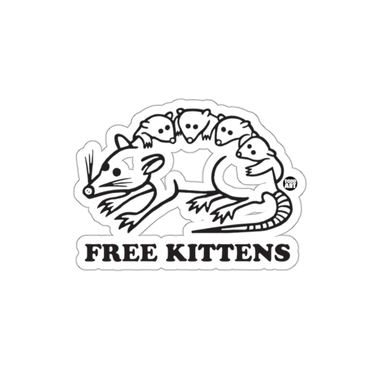Funny Opossum With Babies and Free Kittens Text Stickers