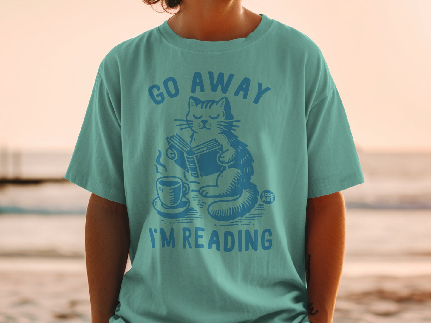 Go Away I'm Reading Cat with Coffee T-Shirt