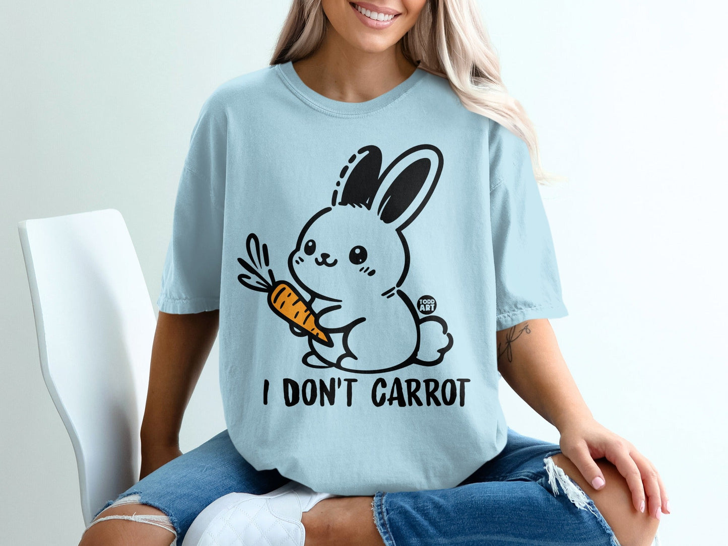 I Don't Carrot Cute Bunny Graphic Loose Fit T-Shirt