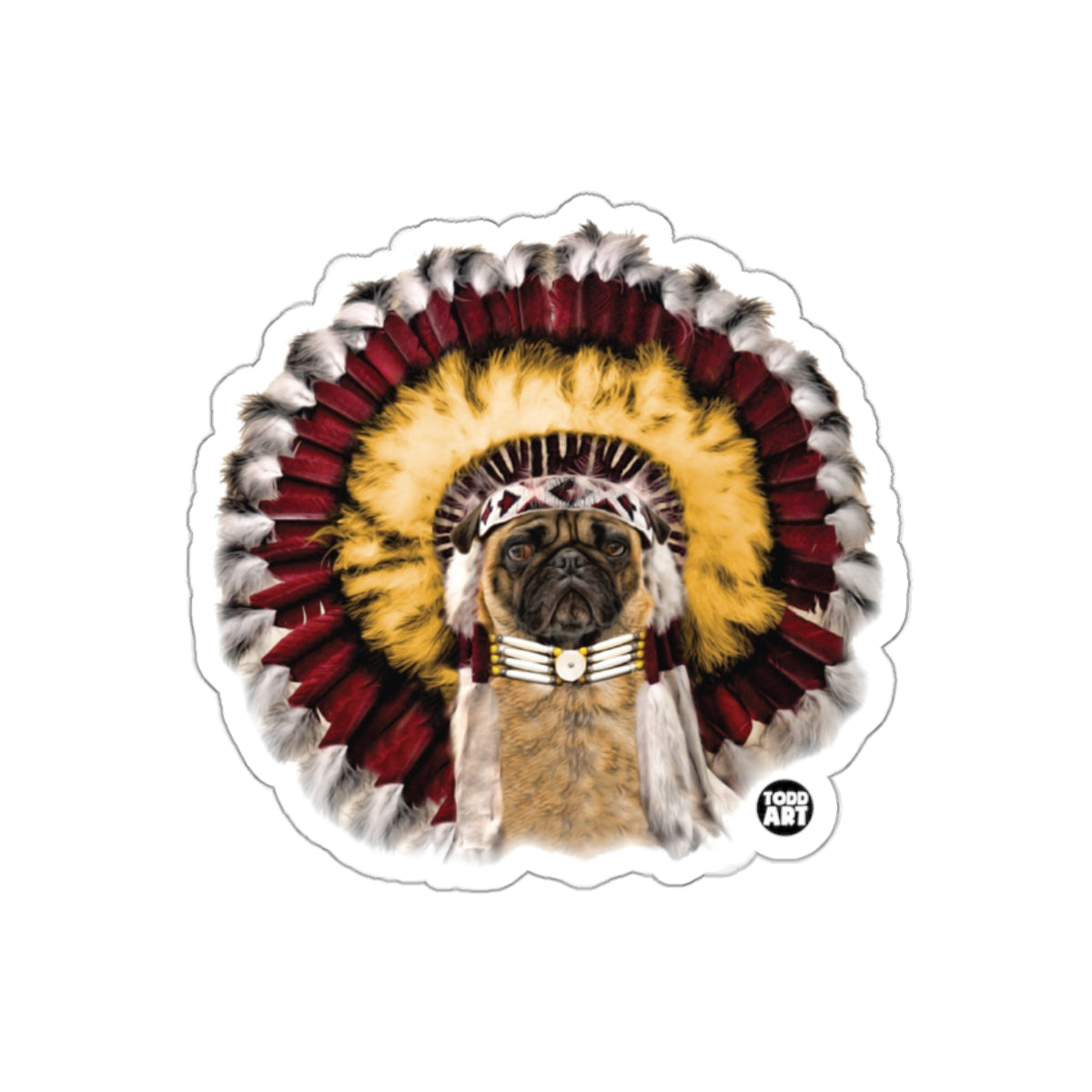 Pug in Ornate Feather Headdress Sticker