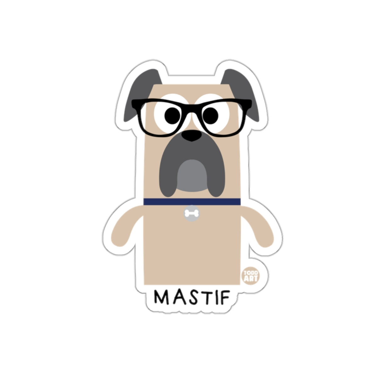 Cute Mastiff Cartoon with Glasses Sticker Design