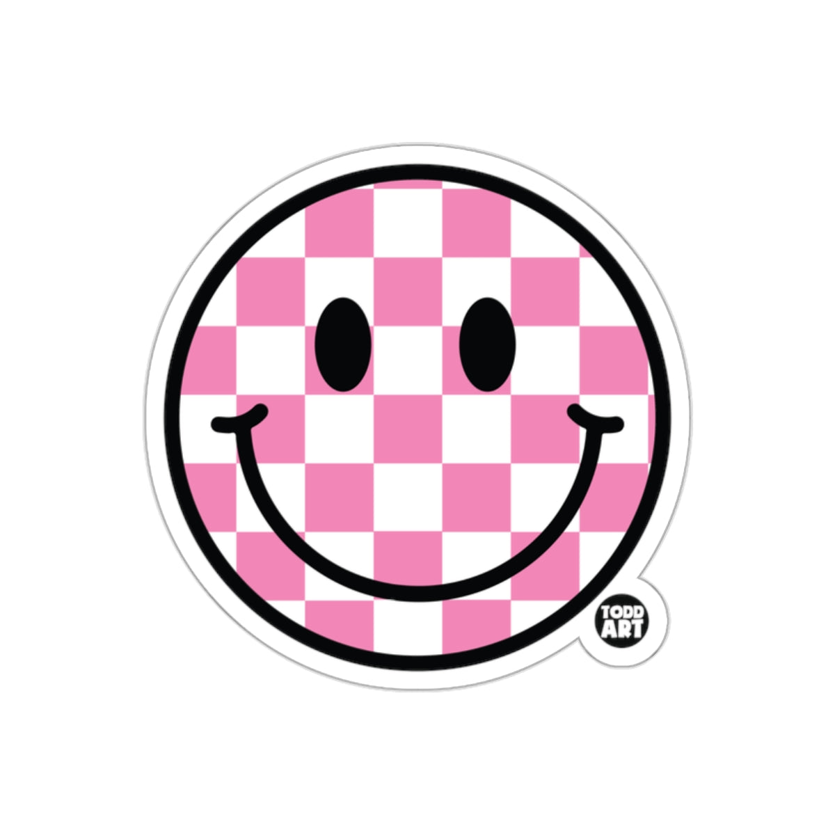 Pink and White Checkered Smiley Face Sticker