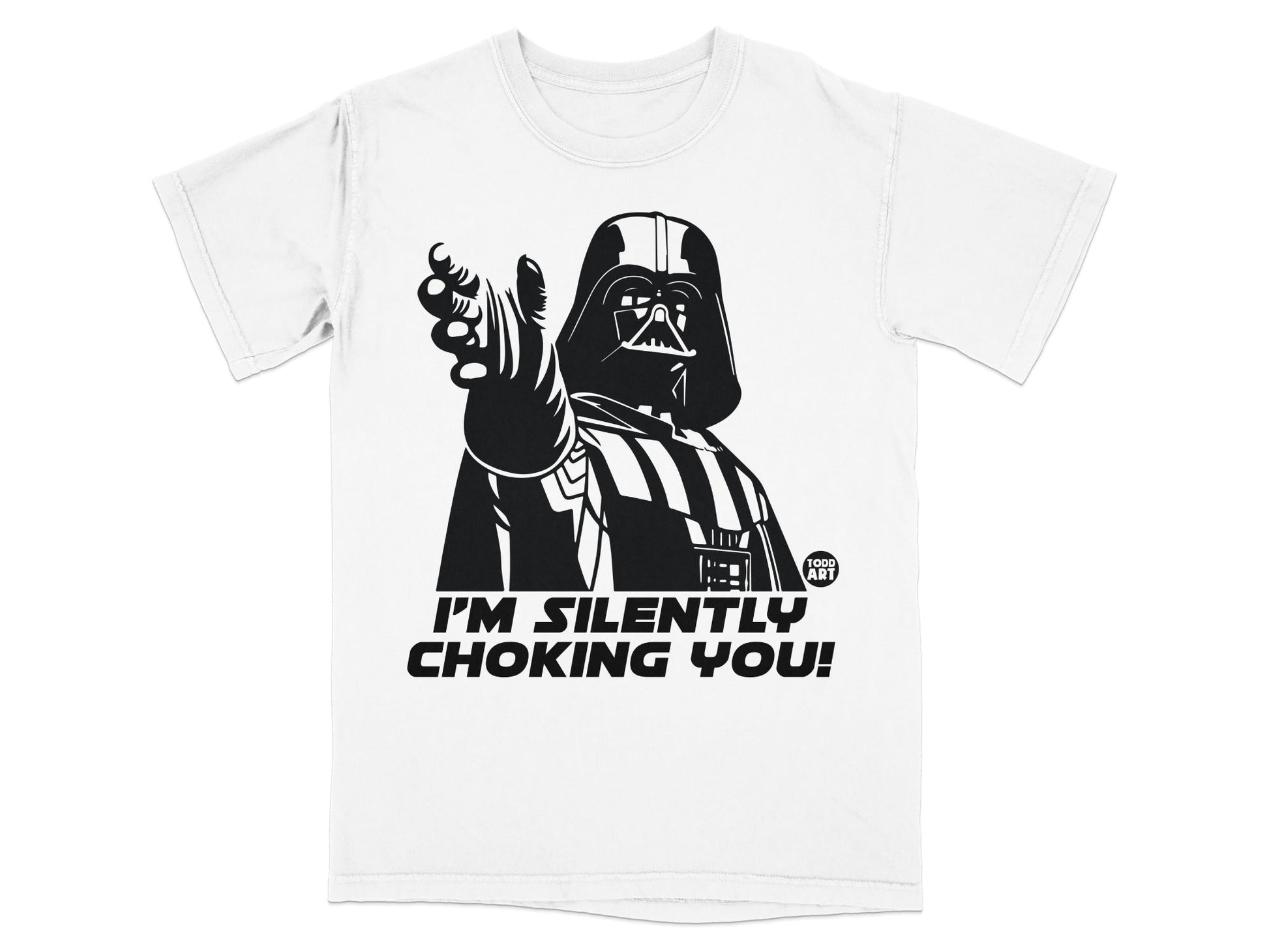 Darth Vader pointing forward, text "I'M SILENTLY CHOKING YOU!"